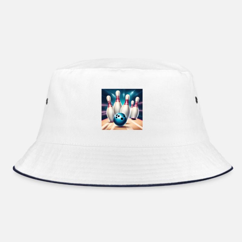 Bowling, Bowlingbahn, Bowling - Bucket Hat - Weiß/Navy