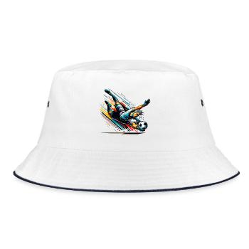 Fußballtorwart in voller Aktion für Fußballer - Bucket Hat - Weiß/Navy - Vorne
