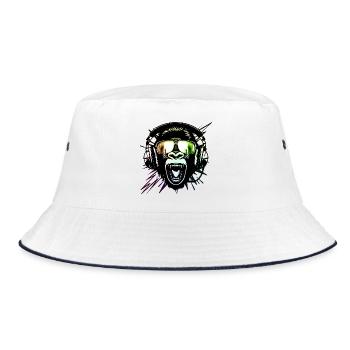 Affe mit Neonbrille - Bucket Hat - Weiß/Navy - Vorne