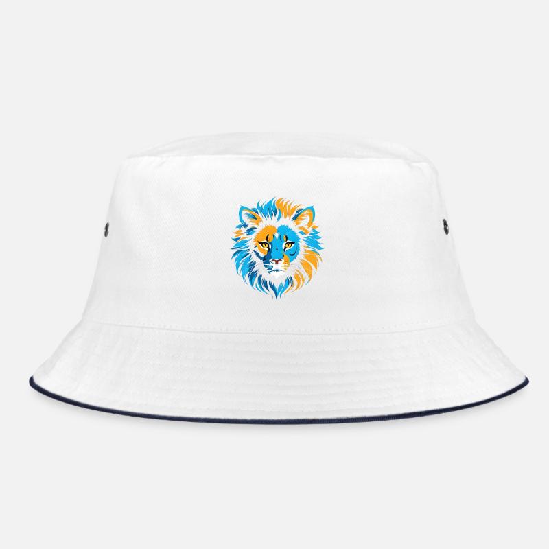 Farbenfroher Löwenkopf-Ikone - Bucket Hat - Weiß/Navy