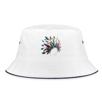 Farbenfrohe Federn. Lebendig und detailreiche - Bucket Hat - Weiß/Navy - Vorne