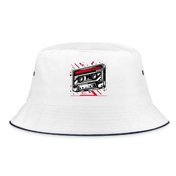 Musik Kassette im Retro-Stil 80er und 90er Stil - Bucket Hat - Weiß/Navy - Vorne