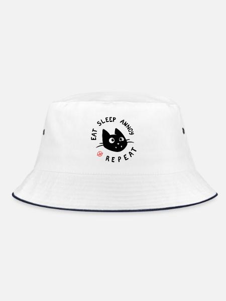 Freche schwarze Katze frisst Schlaf Ärger Wiederholung - Bucket Hat - Weiß/Navy