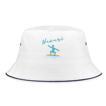 Nazaré Surfen Illustration - Bucket Hat - Weiß/Navy - Vorne