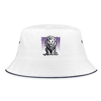 Lion comic, laughing sitting on stool | Poster - Bucket Hat - white/navy - Front