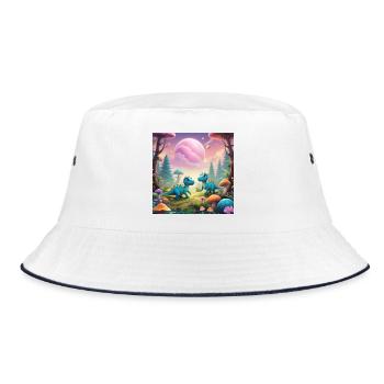 Dinosaurier - Bucket Hat - Weiß/Navy - Vorne