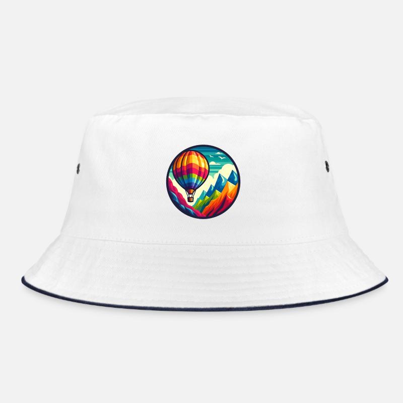 Bunter Heißluftballon in den Bergen Bucket Hat