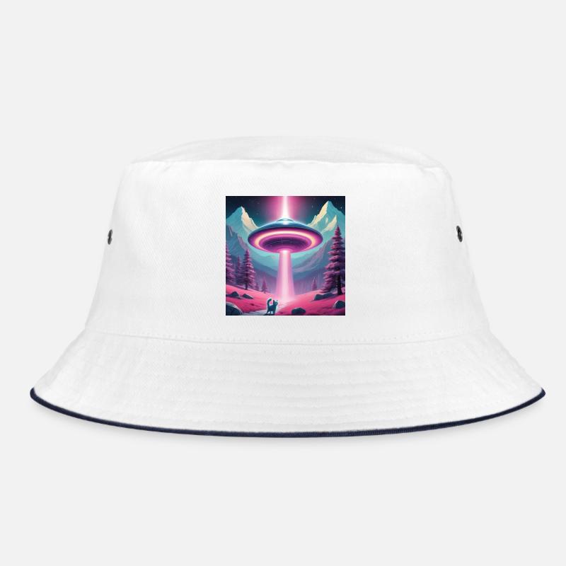 Ufo mit Kätzchen - Bucket Hat - Weiß/Navy