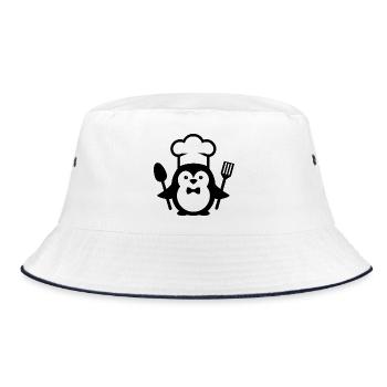 Penguin Chef Silhouette Minimalist with Spoon - Bucket Hat - white/navy - Front