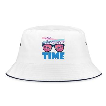 Sommerzeit Palmen-Sonnenbrille - Bucket Hat - Weiß/Navy - Vorne