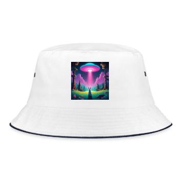 UFO mit Hase - Bucket Hat - Weiß/Navy - Vorne