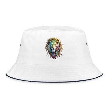 Colorful Afro Lion and Artistic Dreadlocks - Bucket Hat - white/navy - Front