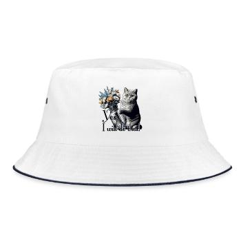 BKH Britisch Kurzhaar Katze Vase umkippen Geschenk - Bucket Hat - Weiß/Navy - Vorne