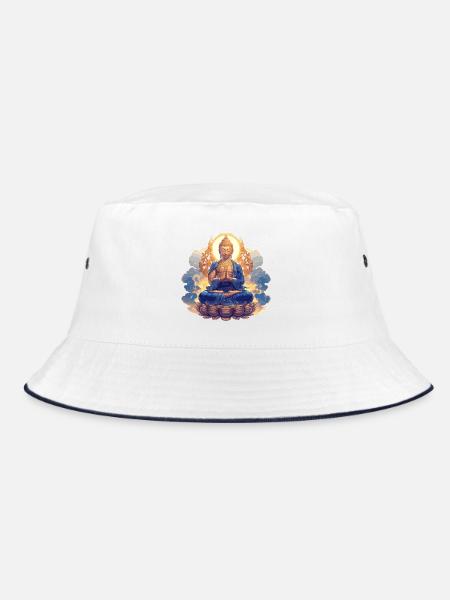 Buddha Buddhism Religion Spiritual Meditation - Bucket Hat - white/navy - Front