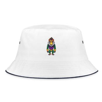 Mandrill Lustige Kawaii Cartoon Figur Clipart - Bucket Hat - Weiß/Navy - Vorne