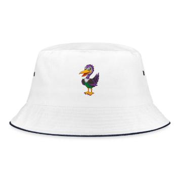 Storch Lustige Kawaii Cartoon Figur Clipart - Bucket Hat - Weiß/Navy - Vorne