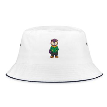 Murmeltier Lustige Kawaii Cartoon Figur Clipart - Bucket Hat - Weiß/Navy - Vorne