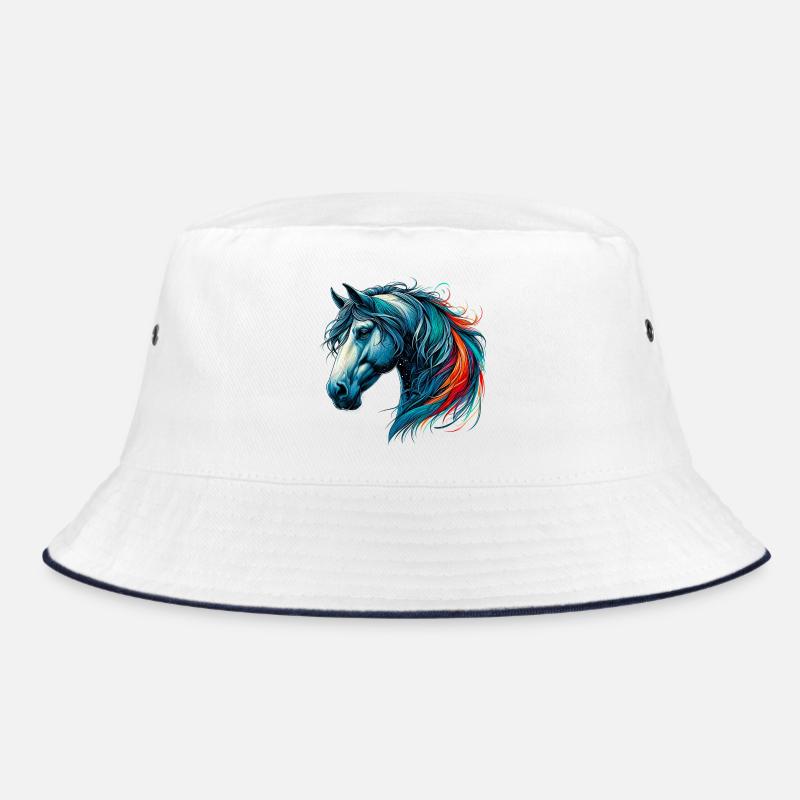 Pferd - Bucket Hat - Weiß/Navy