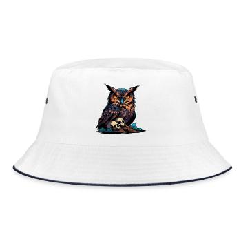 Mystische Eule sitzt auf Skull - Bucket Hat - Weiß/Navy - Vorne