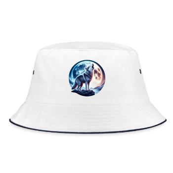 Wolf heult den Vollmond an - Bucket Hat - Weiß/Navy - Vorne