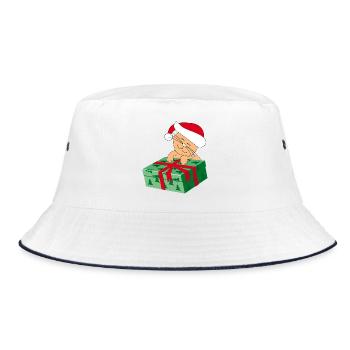 Happy Cat Katze with a Gift - Bucket Hat - white/navy - Front
