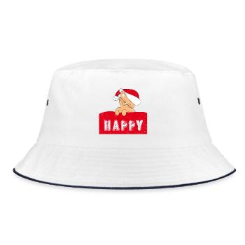 Happy Cat with Christmas-Cap - Bucket Hat - white/navy - Front