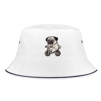 Funny Pug Treadmill Bike Bizarre Bored - Bucket Hat - white/navy - Front