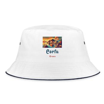 Corfu Greece home design - Bucket Hat - white/navy - Front