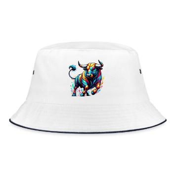 Stier - Bucket Hat - Weiß/Navy - Vorne
