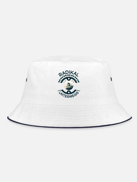 Radikal unterwegs – Lustiges Fahrrad-Design - Bucket Hat - Weiß/Navy - Vorne