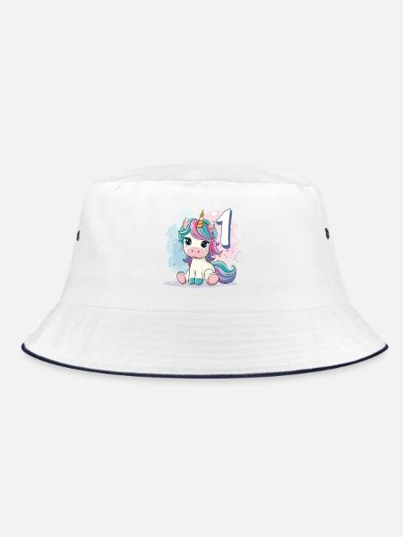 1st Birthday Unicorn Rainbow Cute Cute - Bucket Hat - white/navy - Front