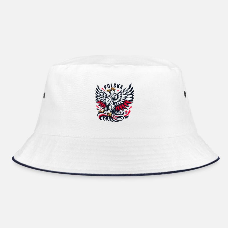 Poland Polska Polish Red White Eagle Crown Gift - Bucket Hat - white/navy