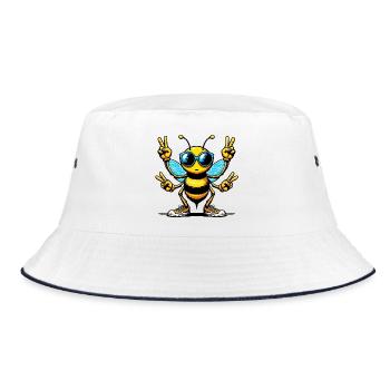 Bee with Sunglasses - Bucket Hat - white/navy - Front