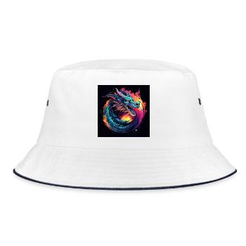 Neon dragon in the circle of stars - Bucket Hat - white/navy - Front