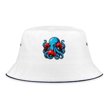 Krake - Bucket Hat - Weiß/Navy - Vorne