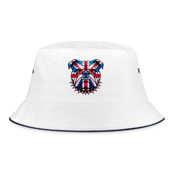 Englische Bulldogge Hund - Bucket Hat - Weiß/Navy - Vorne