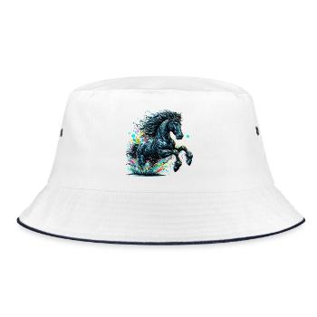 Pferd - Bucket Hat - Weiß/Navy - Vorne