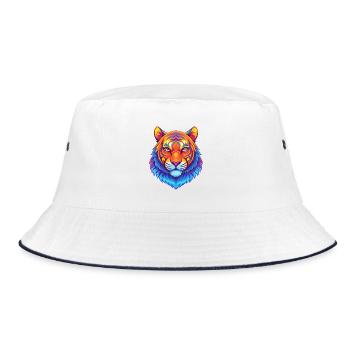 Tiger Cat Breed Cartoon Kawaii Animal Pet - Bucket Hat - white/navy - Front