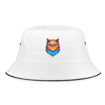 Persische Katze Rasse Karikatur Kawaii Tier Haustier - Bucket Hat - Weiß/Navy - Vorne