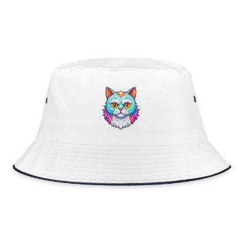 Selkirk Rex Chat Race Dessin animé Kawaii Animal Animal Pet - Bob - blanc/marine - Devant