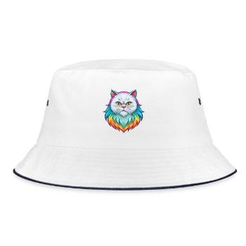 Weiße Langhaar Persische Katzenrasse Karikatur Kawaii An - Bucket Hat - Weiß/Navy - Vorne