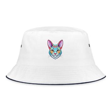 Savannah Cat Breed Cartoon Kawaii Animal Pet - Bucket Hat - white/navy - Front