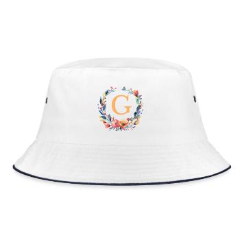 G Monogram, Flower Wreath, Personalizable - Bucket Hat - white/navy - Front