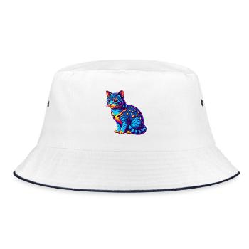 Australian Spotted Mist Cat Breed Cartoon Kawaii A - Bucket Hat - white/navy - Front