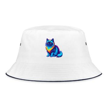 Chat sacré de Birmanie, race de chat, dessin animé, animal de compagnie kawaii - Bob - blanc/marine - Devant