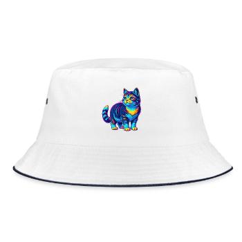 American Wirehair Cat Breed Cartoon Kawaii Animal - Bucket Hat - white/navy - Front