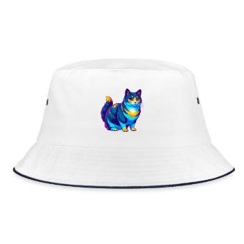 Japanese Bobtail Cat Breed Cartoon Kawaii Animal P - Bucket Hat - white/navy - Front