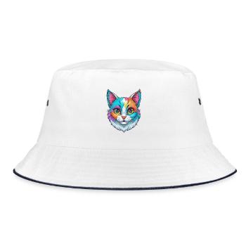 Verdünnte Kattunkatze Rasse Cartoon Kawaii Tier Haustier - Bucket Hat - Weiß/Navy - Vorne