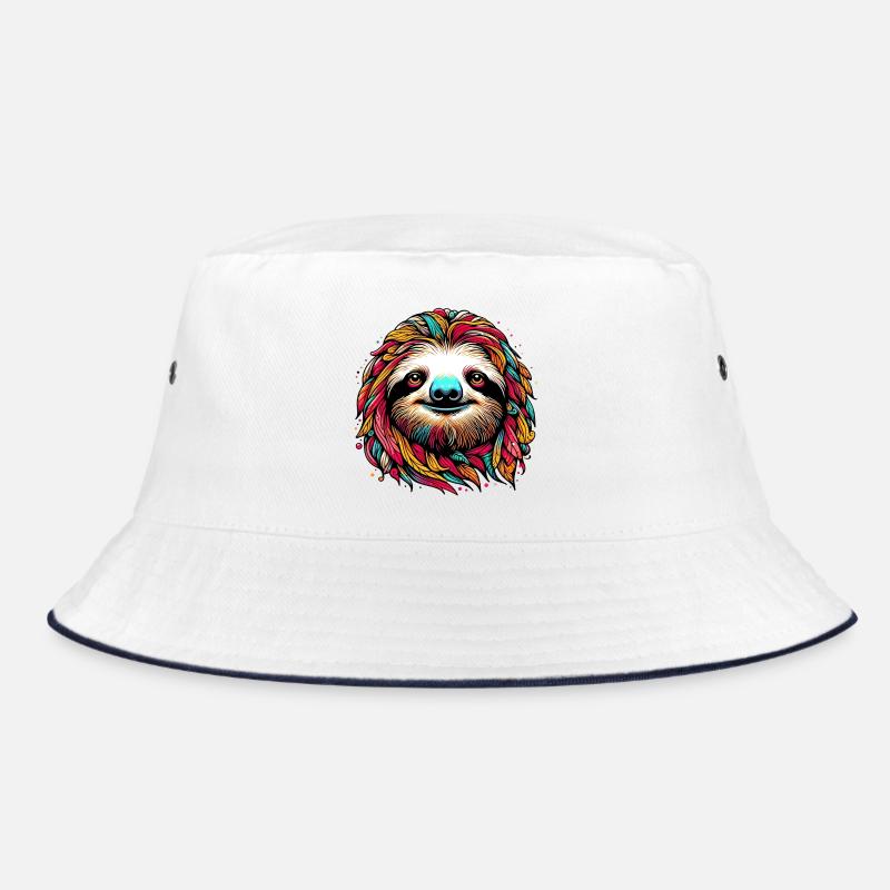 Faultier - Bucket Hat - Weiß/Navy
