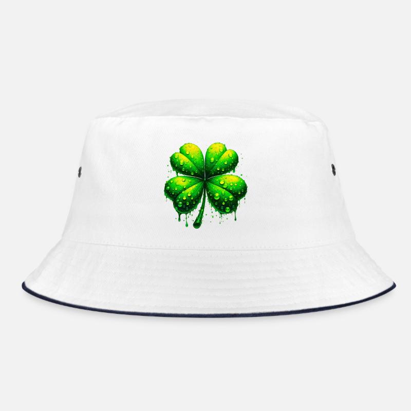 Vierblättriges Kleeblatt - Bucket Hat - Weiß/Navy